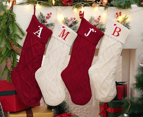 Personalized 18-Inch Cable Knit Christmas Stocking with Embroidered Initial