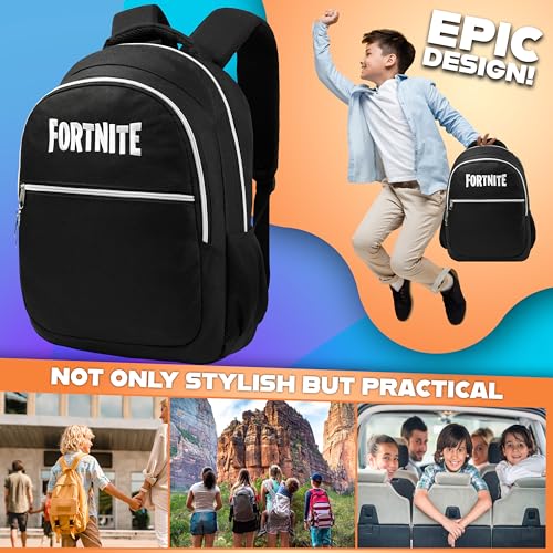 Kids Gamer School Backpack with Compartments & Padded Straps - Black