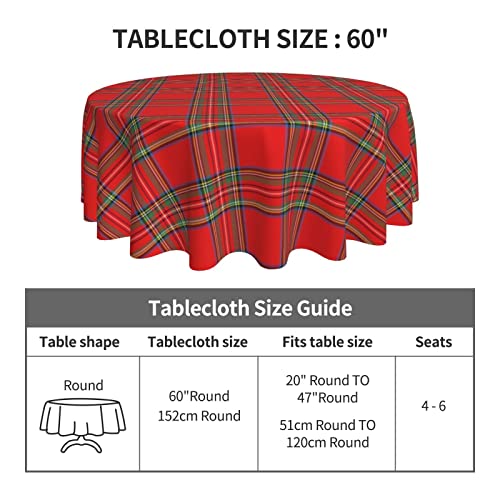 Sweetshow Brickred Christmas 60 Inch Round Buffalo Plaid Tablecloth - Washable Polyester for Holiday Dining