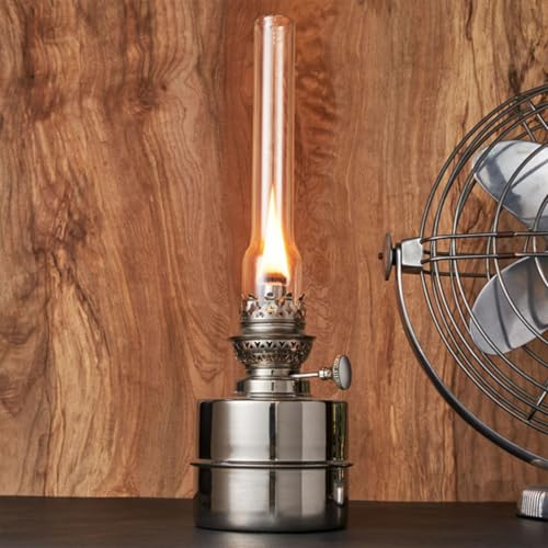 Extra-Bright Antique Nickel Hurricane Oil Lamp with Glass Chimney