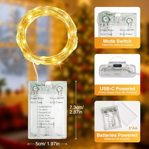Fairdeer 16FT 50 LED Fairy Lights Battery & USB Powered Twinkle Lights