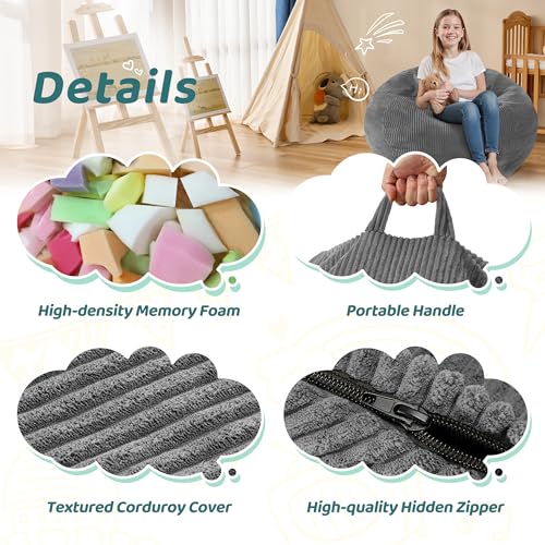 2ft Teardrop Memory Foam Bean Bag Chair with Washable Corduroy Cover