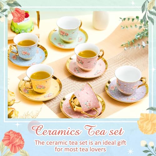 Teenyyou Set of 12 Vintage Style Tea Cups and Saucers, 5.4 Oz - Elegant Porcelain