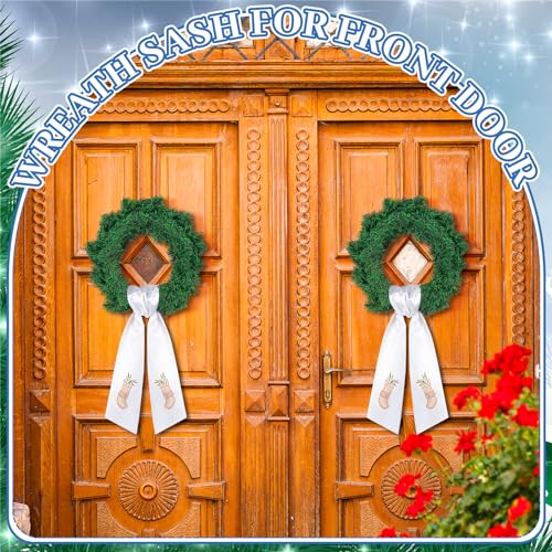 4 Pcs White Blank Wreath Sash Polyester Ribbon for Embroidery Monogram