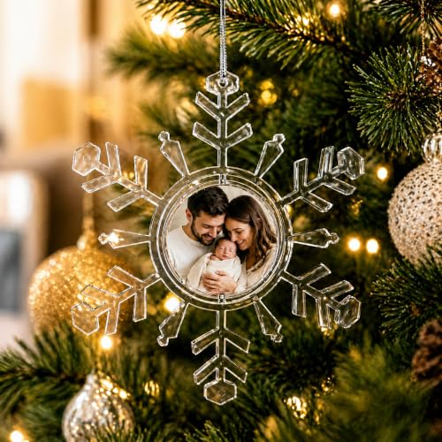 Clear Plastic Snowflake Frame Ornament - 4.45in x 3.9in, Shatterproof Christmas Decor