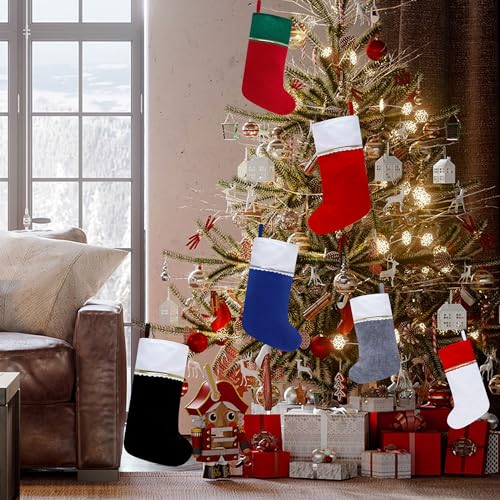24 Pack 19-Inch Felt Christmas Stockings with White Cuff & Gold Trim