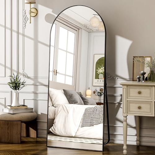 57" x 20" Arched Full Length Floor Mirror, Black Aluminum Alloy Frame