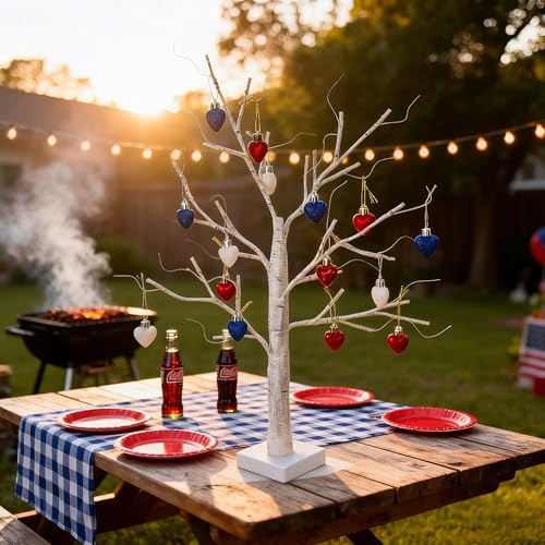 HipTree 20ct Red White Blue Patriotic Mini Christmas Tree Ornaments 1.18 Inch - Variation 01-red White Blue