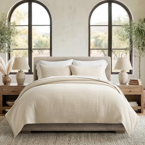 EverGrace Cotton Gauze Matelassé Coverlet Set - King Size, Soft Oat