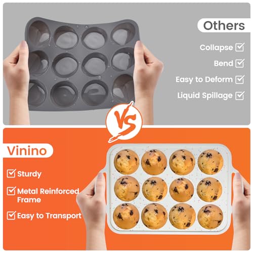 12-Cup Silicone Muffin Pan with Metal Reinforced Frame (Set of 2)