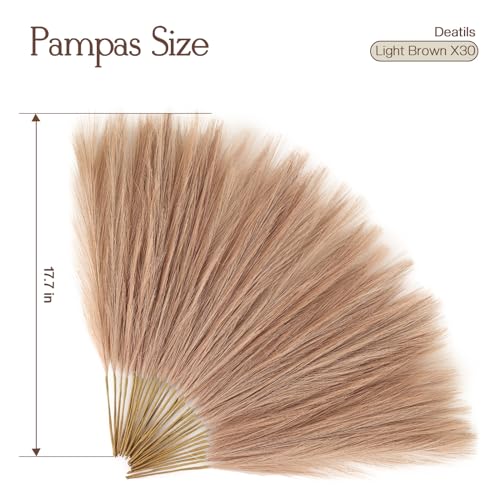 Artificial Pampas Grass Decor - 17.7 Inch Fluffy Silk Stems, 30 Pack