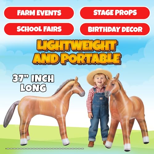 37-Inch Inflatable Horse Party Decoration - Brown Blow-Up Cowboy Prop