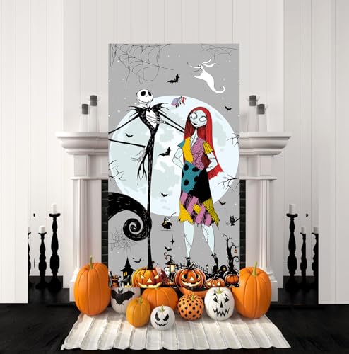 JENFALL Nightmare Before Christmas Halloween Door Cover Welcome Banner Grey