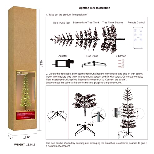 LIGHTSHARE 6FT Green Warm White Evergreen Pine Needle Christmas Tree with Ornaments, Remote & Dimmable, Holiday Decor