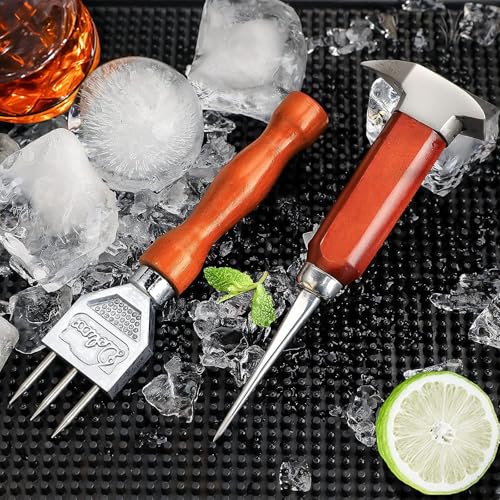 SuproBarware 2-Piece Japanese Style Stainless Steel Ice Pick & Crusher Set - 7.24 & 6.8 Inch, Wooden Handle for Bars & Home Use