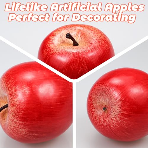 6 Pcs Artificial Red Apples - Realistic Faux Fruit for Home Decor