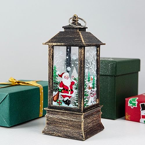 Santa Claus LED Christmas Lantern - Bronze Flame Effect Decorative Lamp