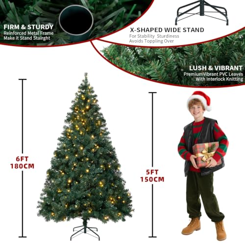 DNKMOR 6FT Christmas Tree with Warm White Lights Artificial Xmas Tree