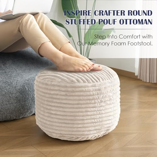 Round Corduroy Ottoman Footrest - 20x15 Inch Memory Foam Pouf for Living Room