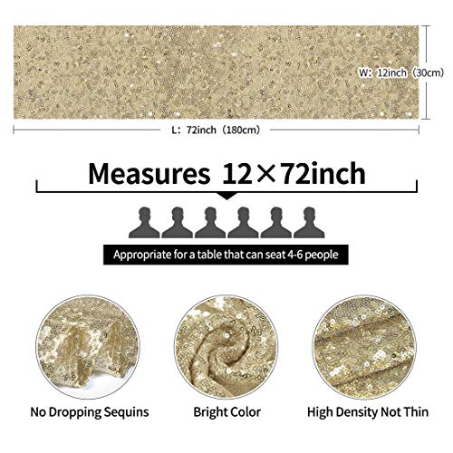 Pufogu Champagne Sequin Table Runner 12x72 Inches - 2 Pack