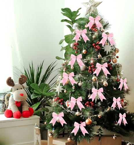 Pink Satin Ribbon Bows Set - Christmas Tree, Wreath & Gift Wrap Decorations