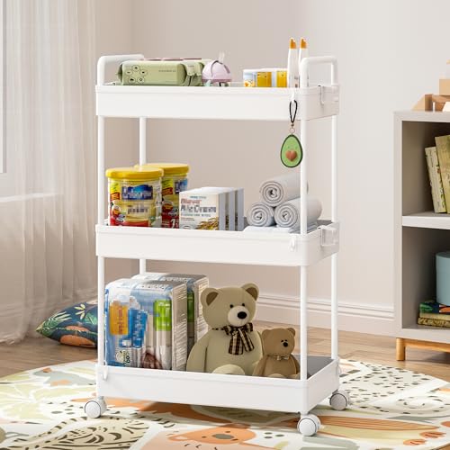 3-Tier Slim Rolling Storage Cart with Wheels - Narrow Utility Organizer, White