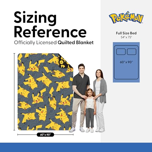 Reversible Twin Quilted Blanket - Pikachu & Pokeball Pattern, 60x90