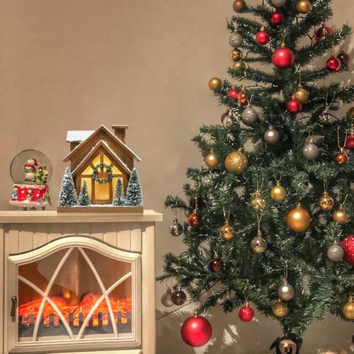 Christmas Wooden Snow Scene Village Lamp - Rustic Ski Lodge with Timer - HOMirable