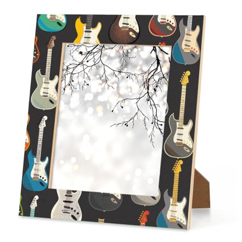 AUUXVA Guitar Pattern 8x10 Wood Picture Frame for Desk or Wall - 4x6/5x7 Compatible
