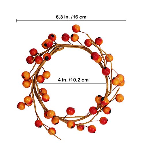 4 Pack Artificial Fall Berry Candle Rings, 6-Inch Rustic Autumn Wreaths