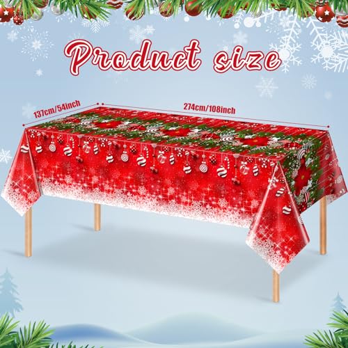 6Pcs Red Candy Tablecloth Decorations 54x108in Christmas Snowflake Plastic