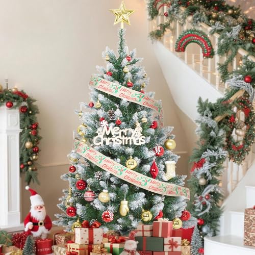 GarveeHome 4.5ft Pre-Lit Christmas Tree with Pine Cones, 150 LEDs, 352 Tips - Green (4ft 6in) Hinged Stand