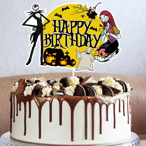 Night Before Christmas Nightmare Happy Birthday Cake Topper - Halloween Skeleton Decor