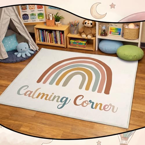 Boho Rainbow Calming Corner Rug 3.3 x 4 ft Soft Emotional Regulation Mat