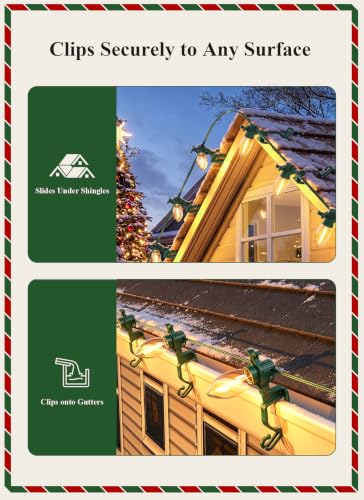 Brightown Green Christmas Light Clips 400 Pack for C7 C9 Gutter & Shingle Mounting - Upgraded