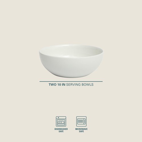 Gibson Home Extra Large Serving Bowls Set of 2-100 oz 10-Inch White Porcelain Salad Bowl Set, Stackable Ceramic Kitchen Bowls, Dishwasher & Microwave Safe