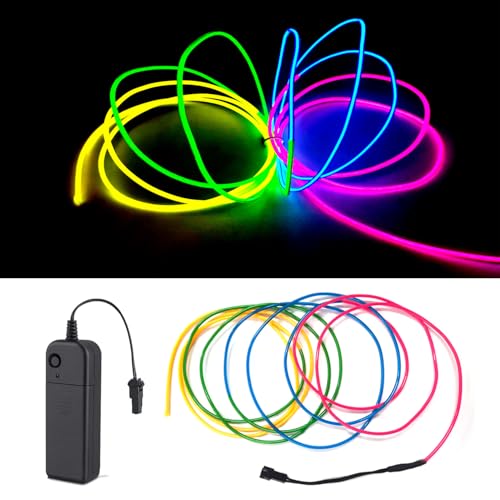 Flexible EL Wire Neon Light Strip 9.8ft - Battery Powered Glowing Rope Light