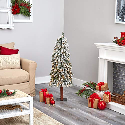 Nearly Natural 4ft Pre-Lit Flocked Artificial Christmas Tree with 100 Lights