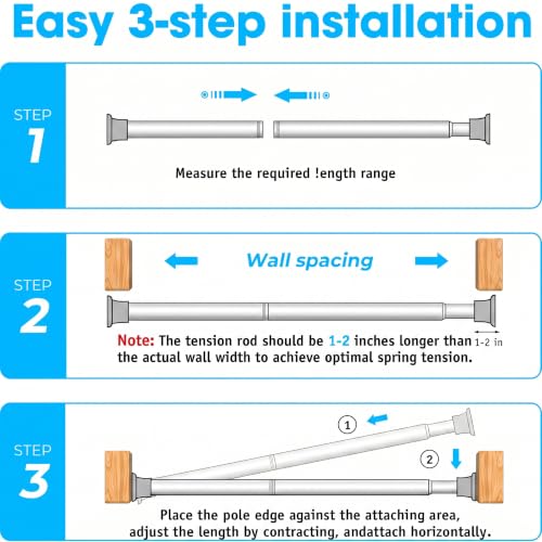 Adjustable Spring Tension Curtain Rod, 26-49 Inch No-Drill Rod for Windows