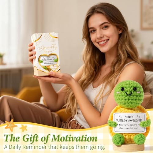 Handmade Emotional Support Crochet Frog Gift with Wooden Base