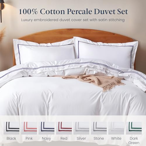 100% Cotton Percale Duvet Cover Set - Queen Size 3 Pieces with 2 Shams