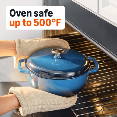 Enameled Cast Iron Dutch Oven Pot with Lid, 6-Quart Heavy-Duty Round, Blue