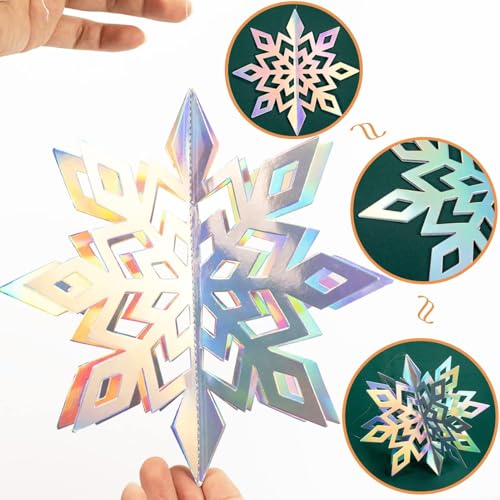 3D Iridescent Paper Snowflake Hanging Decorations for Christmas - 15 Pack