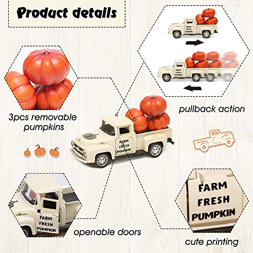Mini Metal Farm Truck Decor with 3 Pumpkins for Fall Tiered Tray Display