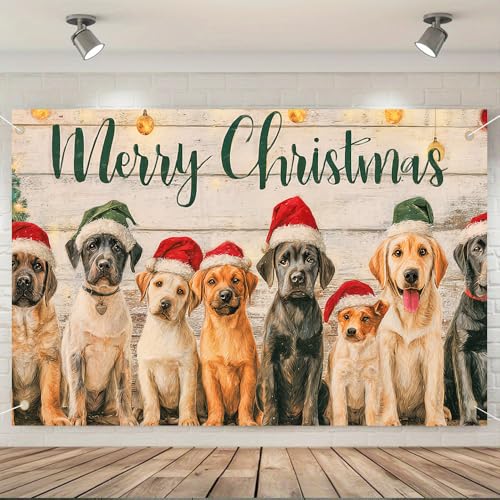 Christmas Dog Banner 71x43 Inch Labrador Puppy Holiday Party Backdrop - Colorful 0781