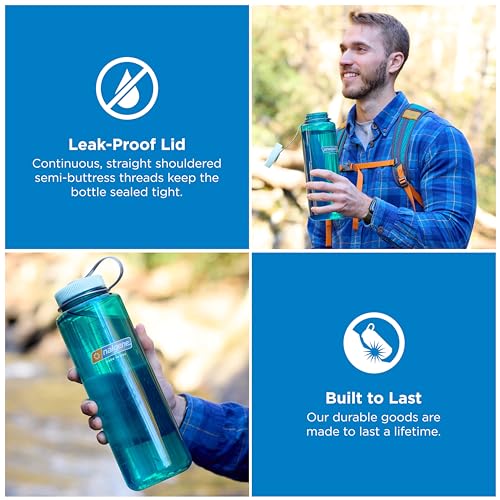 Nalgene 48 oz Wide Mouth Silo Water Bottle - Blue Leak-Proof Reusable Plastic Bottle for Hiking and Gym