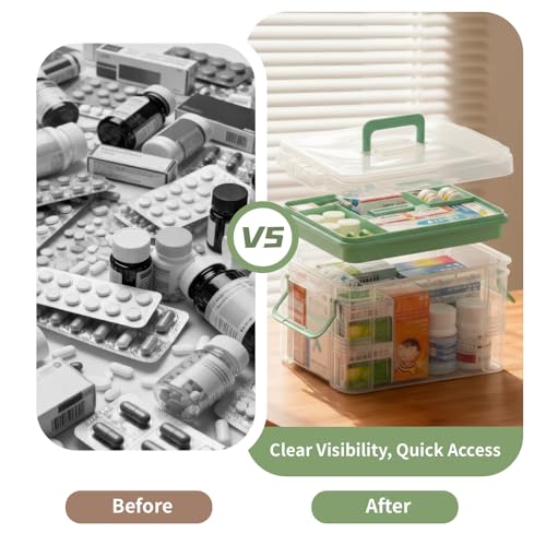 2-Pack Medicine Storage Box Set with Removable Tray and Handle