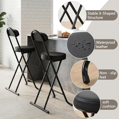24-Inch Portable Folding Bar Stool with Backrest, Heavy Duty Collapsible Chair