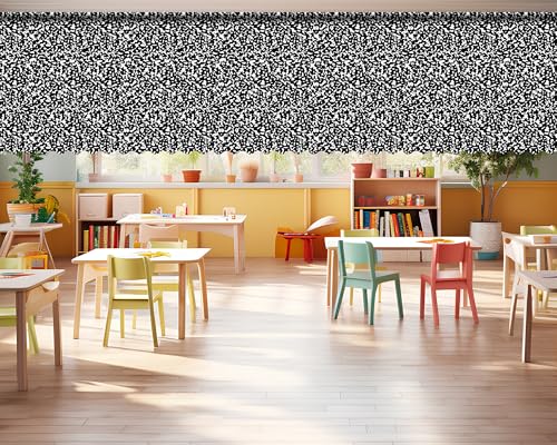 6-Piece Composition Notebook Curtains, Black and White Classroom Valances