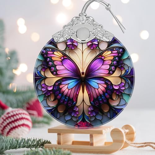 Jocidea Butterfly Stained Glass Christmas Ornament - Holiday Tree Decor
